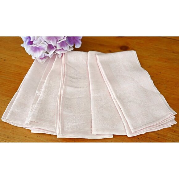 6 Vintage Pink Damask Large Napkins Cotton - Picture 1 of 4
